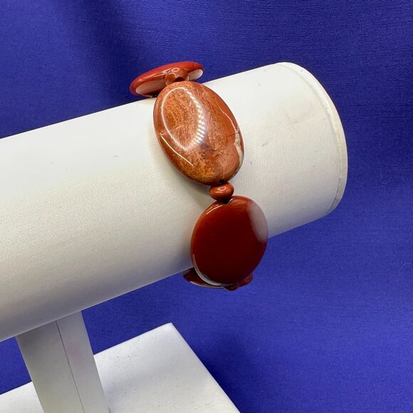 Genuine Red Jasper Stretch Bracelet Large Polished Jasper Stones - Picture 10 of 12